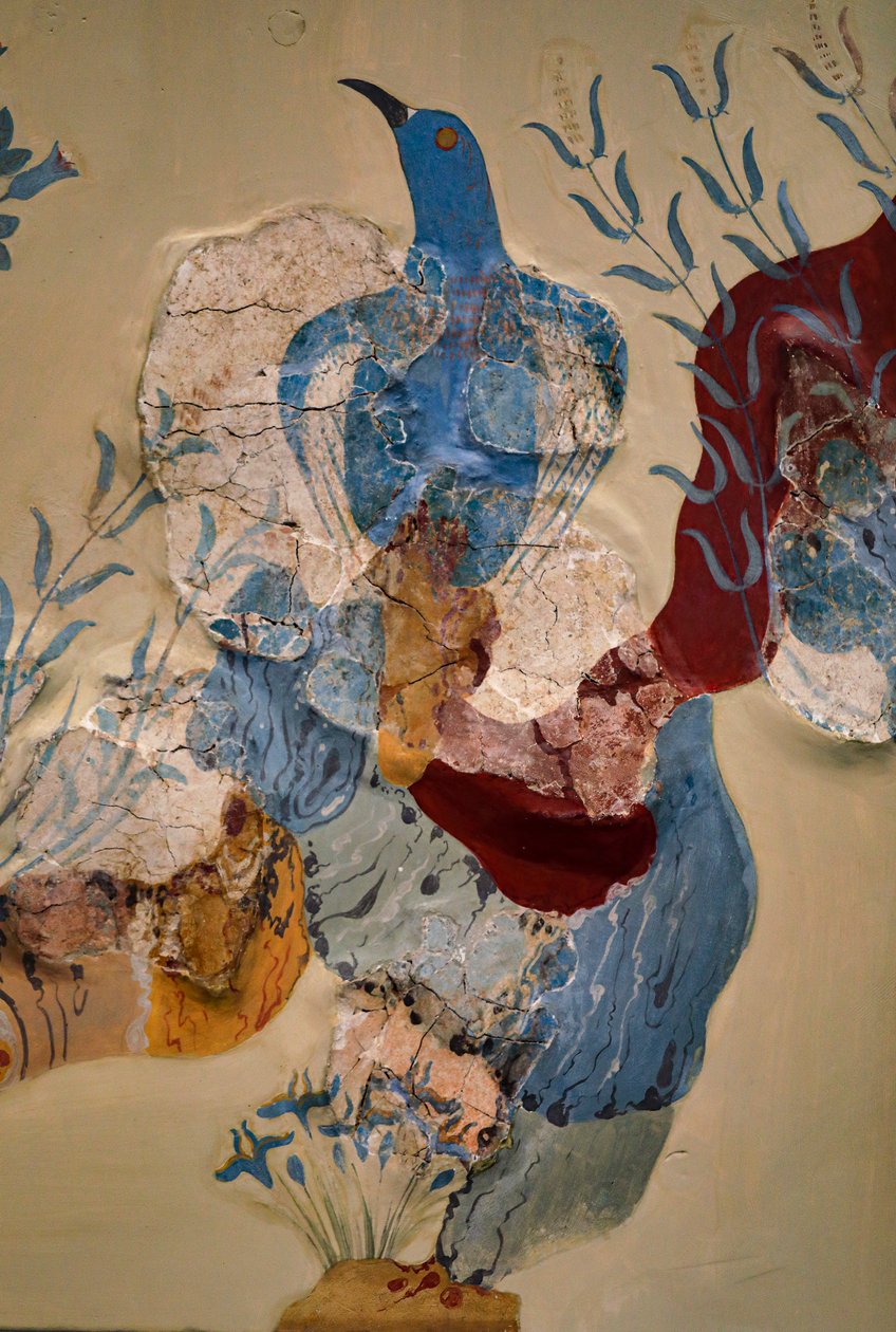 "ब्लू बर्ड" फ्रेस्को या "क्रेते का नीला पक्षी"। Knossos द्वारा Minoan