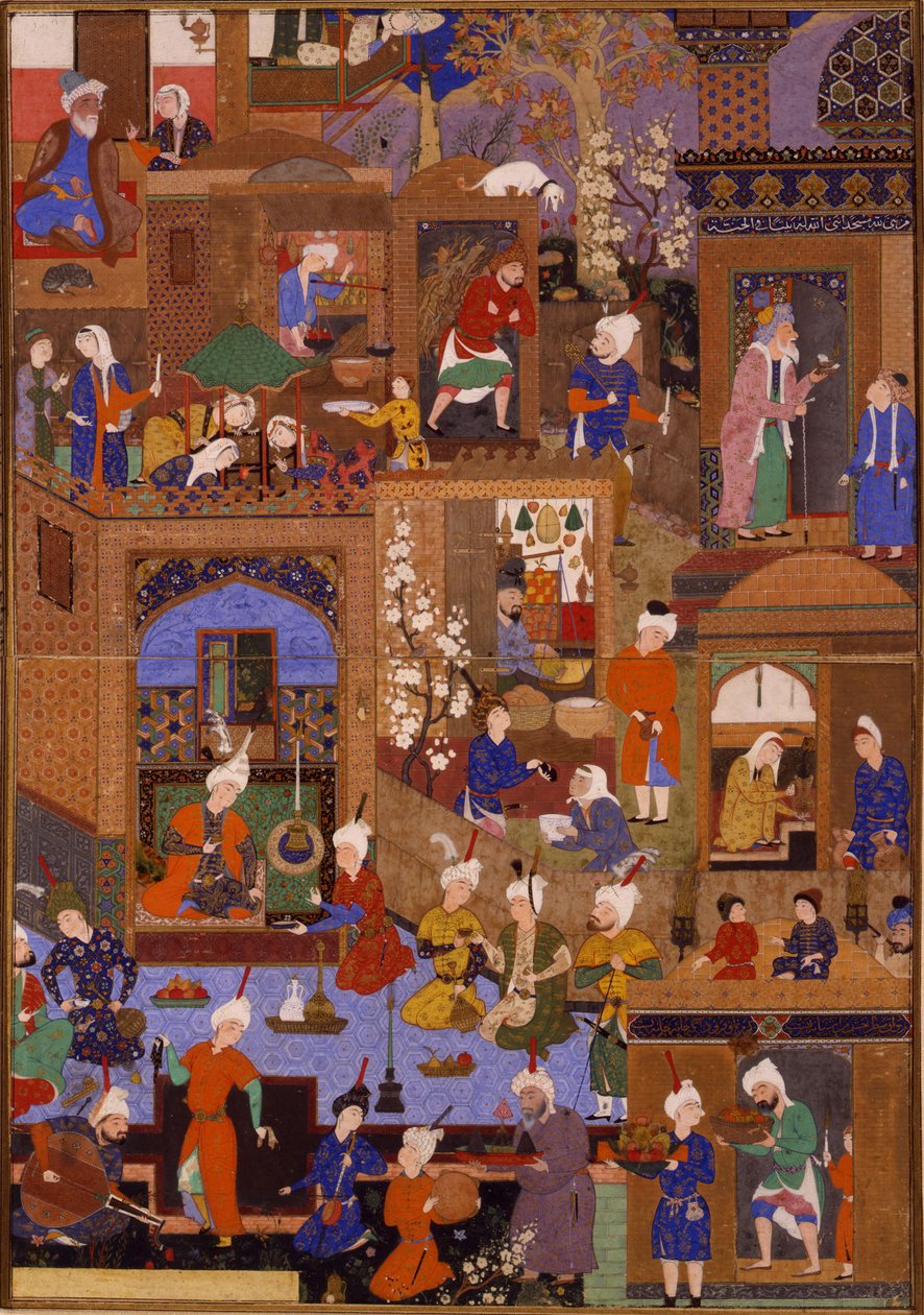 एक शहर में रात, शायद एक सचित्र पांडुलिपि से एक पन्ना, c.1540 द्वारा सैय्यदअली मुझे