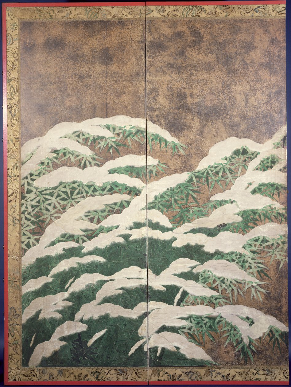 बर्फ में बांस, c.1600 (स्याही, रंग, सोना और कागज पर चांदी) द्वारा मित्सुयोशी तोसा