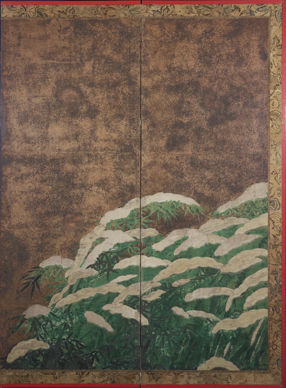 बर्फ में बांस, c.1600 (कागज पर स्याही, रंग, सोना और चांदी) द्वारा मित्सुयोशी तोसा