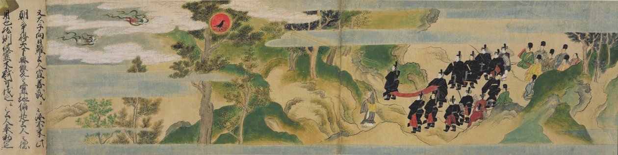 गेप्पोजी मंदिर की स्थापना का इतिहास, मुरोमाची अवधि, c.1495 (स्याही, कागज पर सोने का रंग) द्वारा मित्सुयोशी तोसा