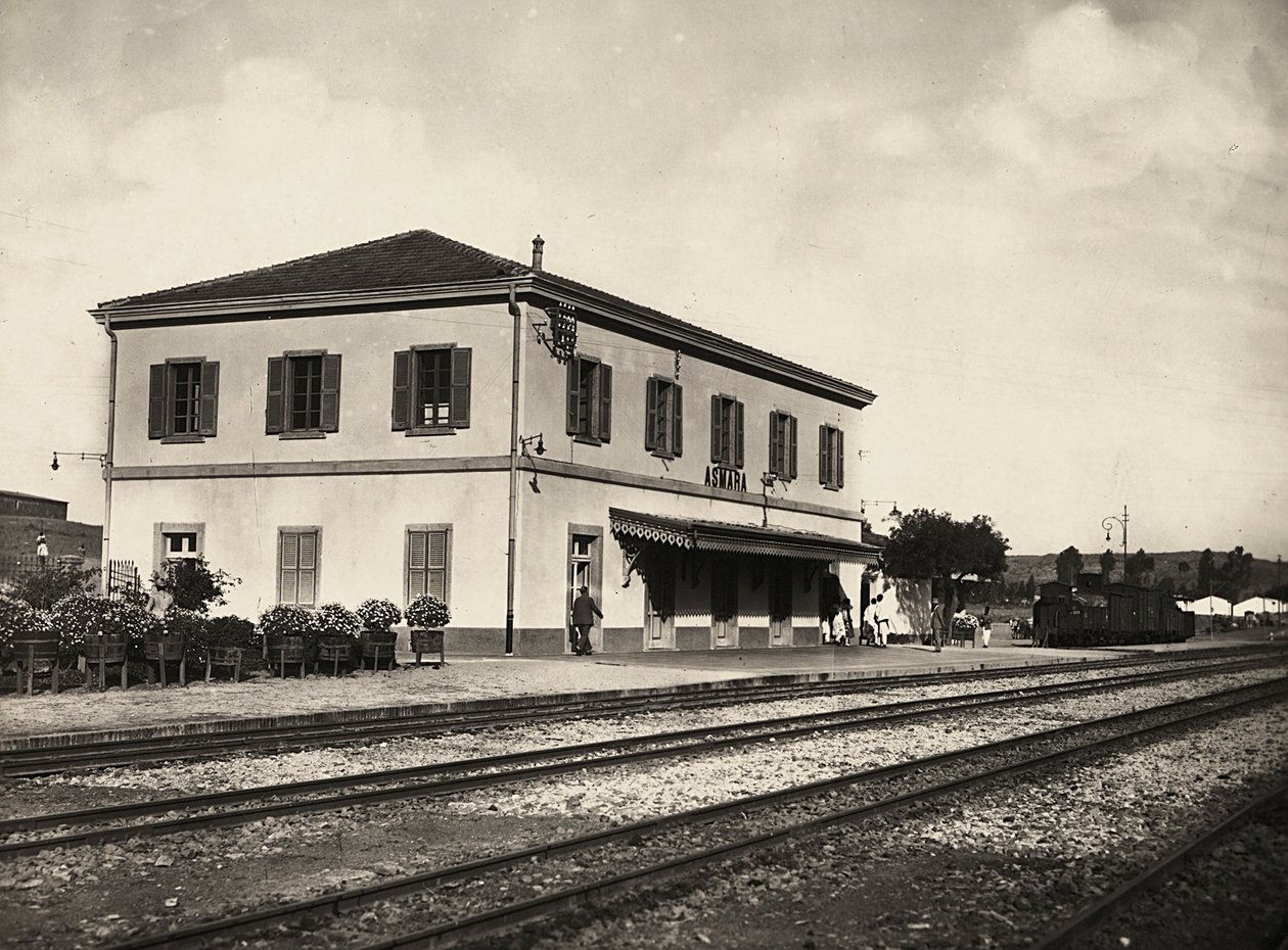 फासीवादी युग में 'बिल्डिंग ए एम्पायर': अस्मारा का रेलवे स्टेशन, 09/05/1936 (बी/डब्ल्यू फोटो) द्वारा मोडेस्टिनो बाल्डिनेटी