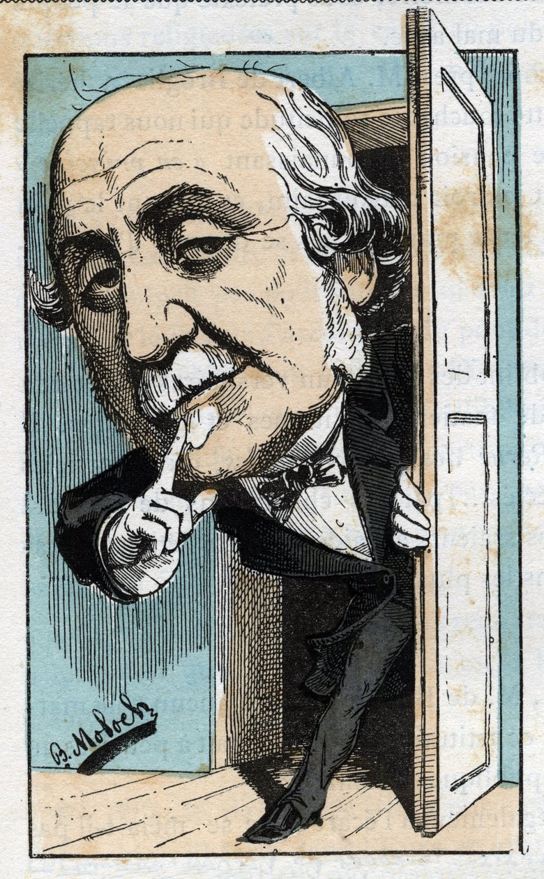 अल्बर्ट का पोर्ट्रेट, ड्यूक ऑफ ब्रोगली (1821-1901), फ्रांसीसी इतिहासकार और राजनेता "ले ट्रॉम्बिनोस्कोप" में टचआउट द्वारा, 1882 के बी मोलोच द्वारा कार्टून (1849-1909)। निजि संग्रह। द्वारा रथ