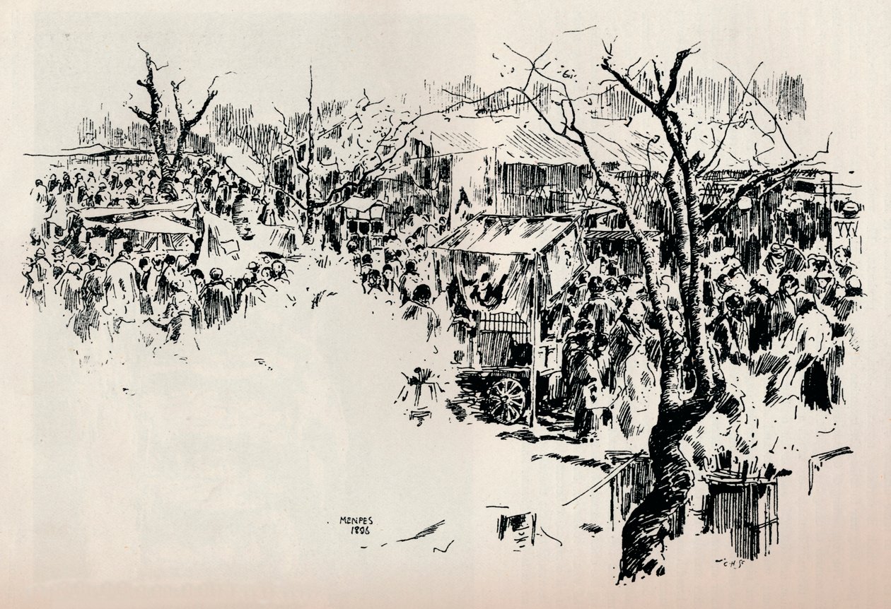 असाकुसा में एक स्ट्रीट सीन, c1897 द्वारा मोर्टिमर लुडिंगटन मेनपेस