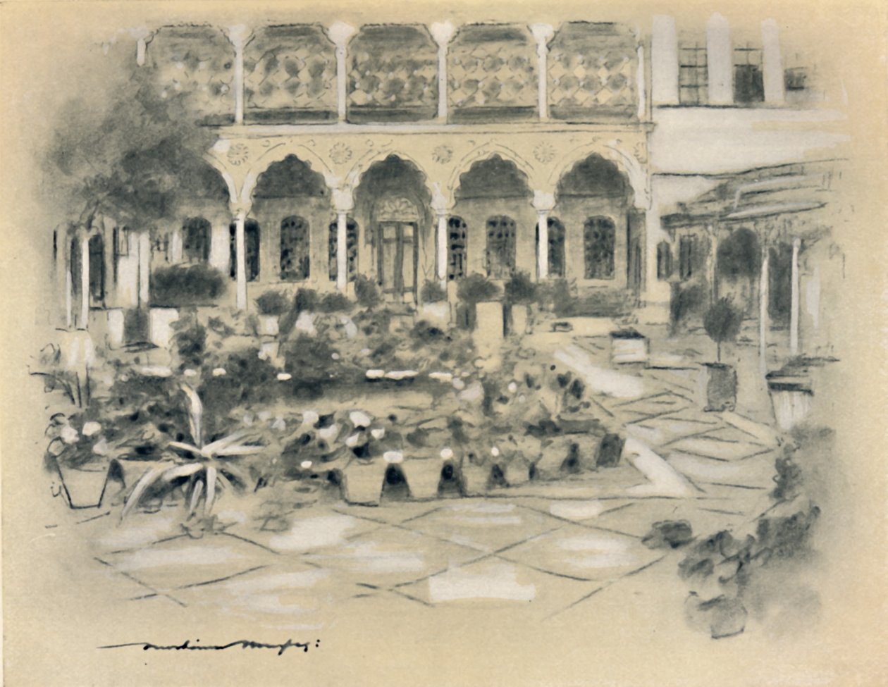 दमिश्क में आंगन, 1903 द्वारा मोर्टिमर लुडिंगटन मेनपेस