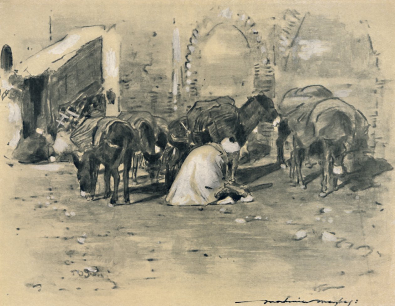 टंगेर में स्ट्रीट सीन, 1903। द्वारा मोर्टिमर लुडिंगटन मेनपेस