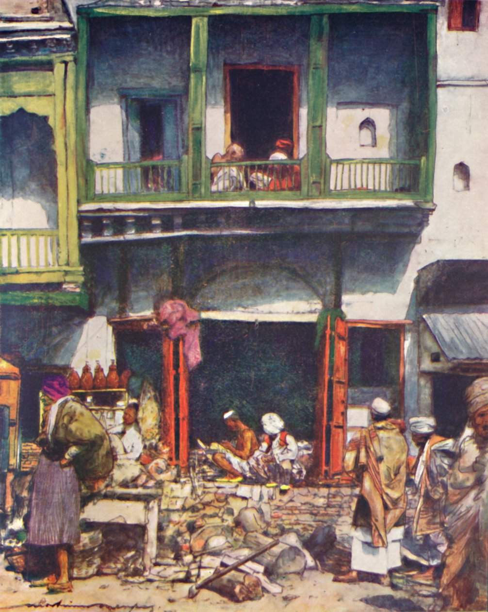 दिल्ली में एक व्यस्त बाजार, 1905 द्वारा मोर्टिमर लुडिंगटन मेनप्स