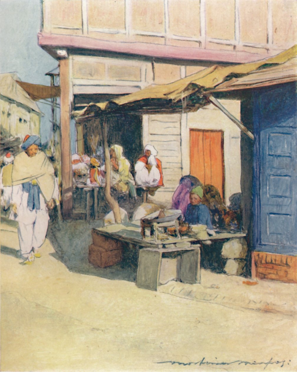 एक स्ट्रीट कॉर्नर, पेशावर, 1905 द्वारा मोर्टिमर लुडिंगटन मेनप्स