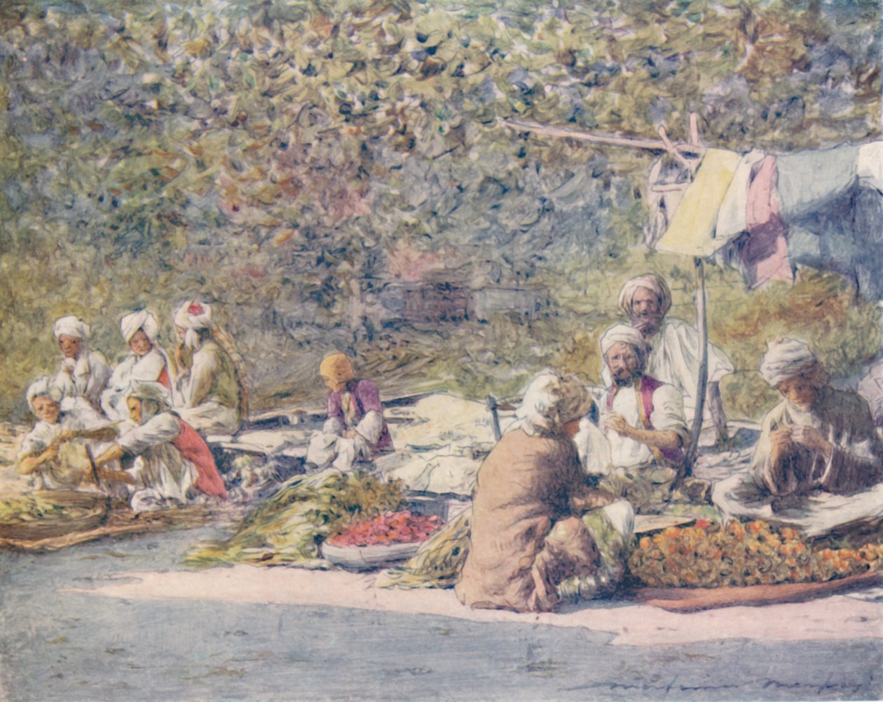 एक सब्जी बाजार, पेशावर, 1905 द्वारा मोर्टिमर लुडिंगटन मेनप्स