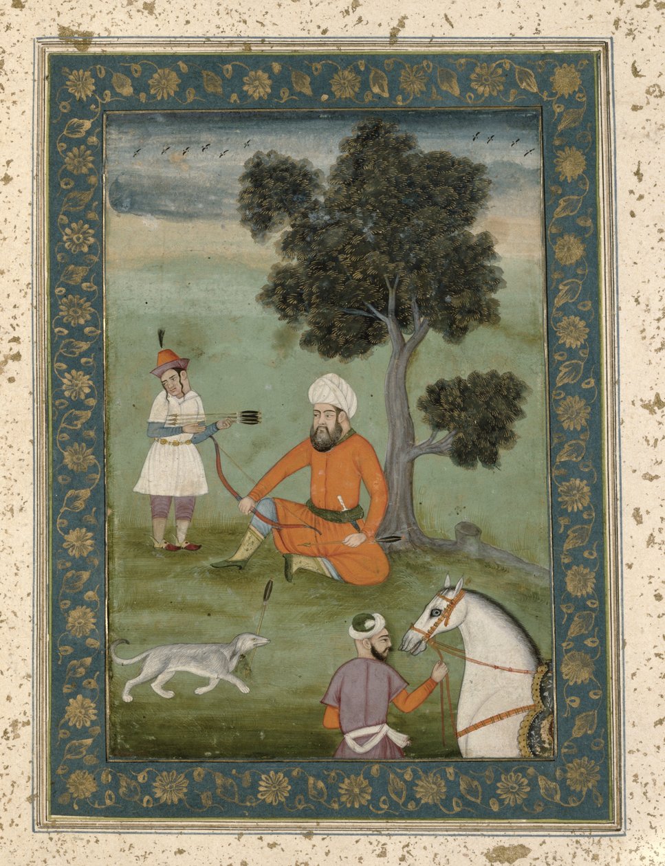 एक ट्रांस-ऑक्सोनियन रईस एक पेड़ के नीचे बैठा था, लार्ज क्लाइव एल्बम से, c.1765 द्वारा मुगल स्कूल