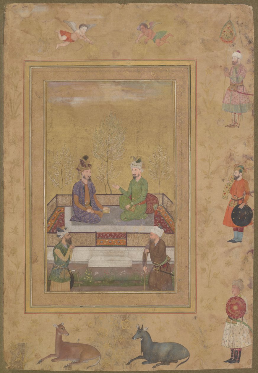 स्वर्गीय शाहजहाँ एल्बम के अदालतों के साथ बाबर और हुमायूँ, पांडुलिपि फोलियो को अलग कर दिया, c.1640 द्वारा मुगल स्कूल