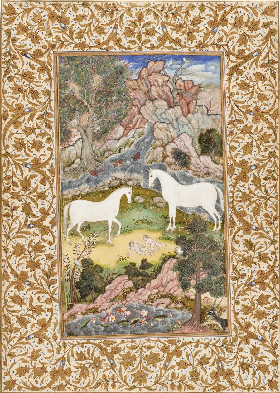 आकाशीय जुड़वाँ बच्चों का जन्म, c.1585-90 द्वारा मुगल स्कूल