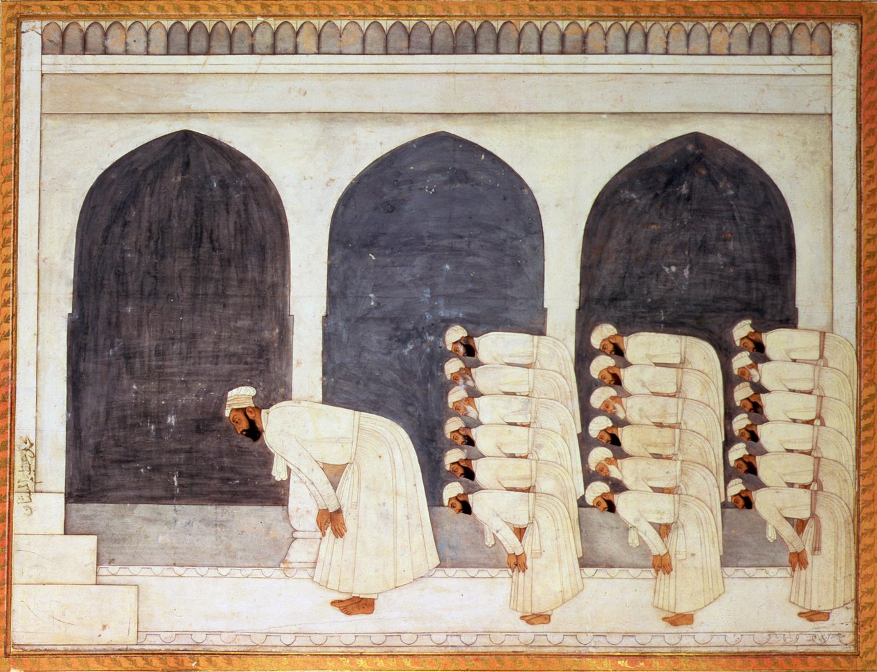 Folio.38a एक मोगुल राजकुमार एक मस्जिद में अग्रणी है जो शुक्रवार को बड़े क्लाइव एल्बम, मुगल, c.1720 से प्रार्थना करता है द्वारा मुगल स्कूल