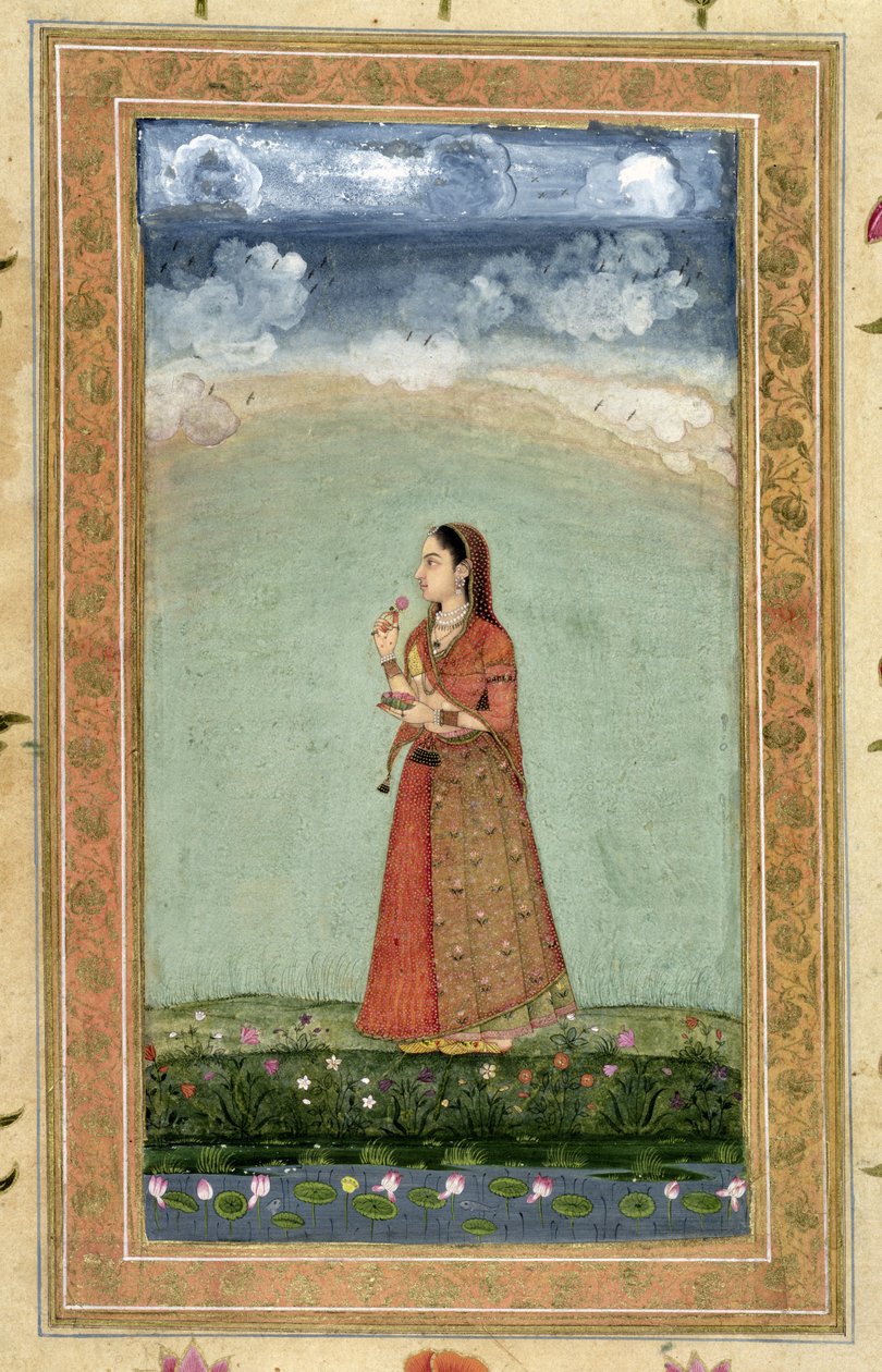 छोटा क्लाइव एल्बम (कागज पर अपारदर्शी wc) से गुलाब का कटोरा पकड़े महिला द्वारा मुगल स्कूल