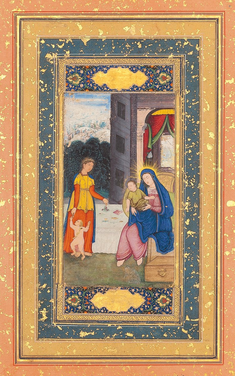 मैडोना एंड चाइल्ड ने एलिजाबेथ और जॉन द बैपटिस्ट, मुगल इंडिया, c.1610 का दौरा किया द्वारा मुगल स्कूल