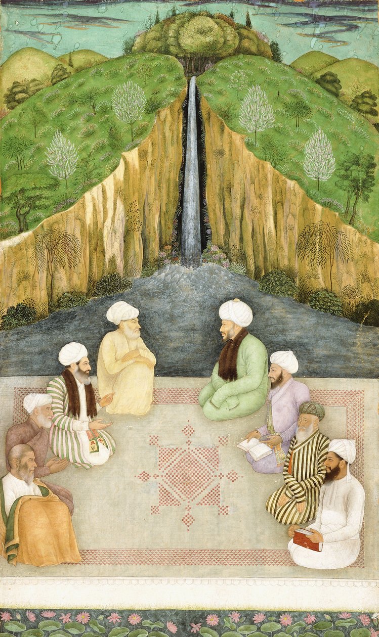 धार्मिक चर्चा में ऋषि, c.1680 द्वारा मुगल स्कूल