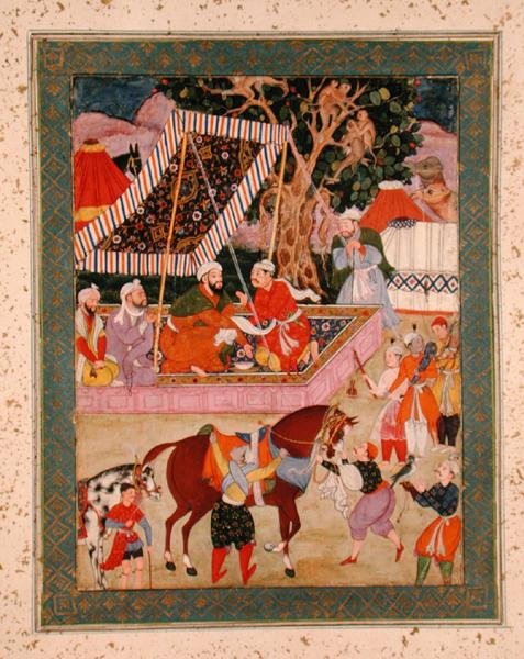 हॉकिंग अभियान के दौरान का दृश्य, लार्ज क्लाइव एल्बम से, c.1570 द्वारा मुगल स्कूल