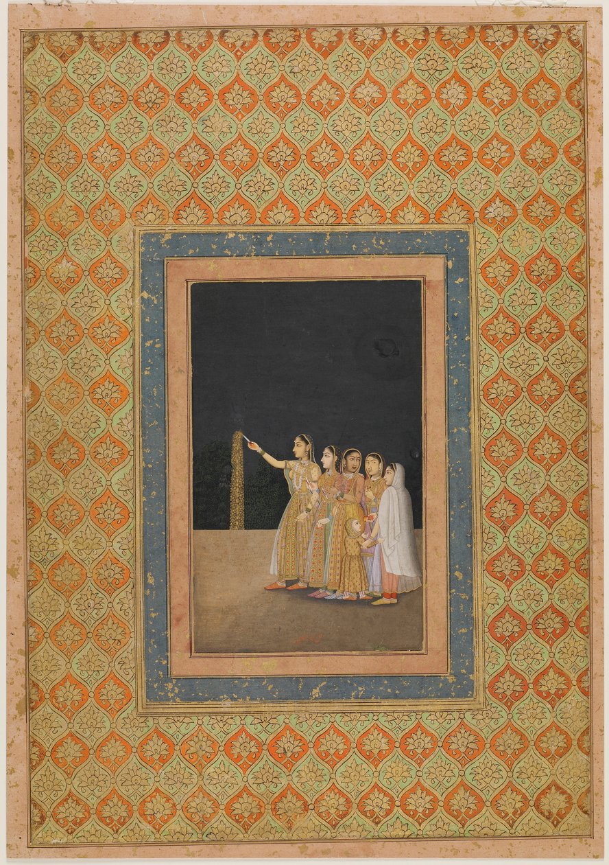कोर्ट लेडीज प्लेइंग विथ पटाखे, सीए। 1740. द्वारा मुहम्मद अफजाली