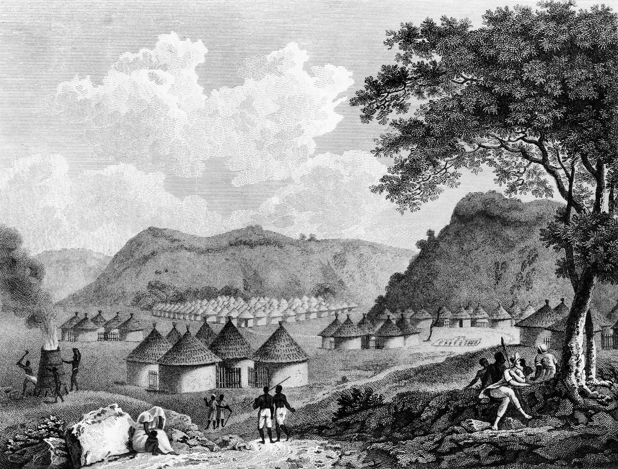 अफ्रीका के आंतरिक जिलों में ट्रेवेल्स से कमालिया गांव का दृश्य, 1799 द्वारा Mongoose Park