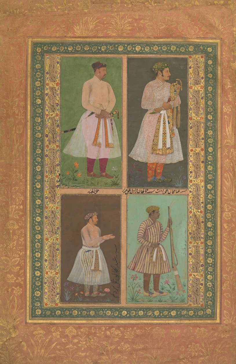 चार चित्र: ऊपरी बाएँ एक राजा शायद राजा सारंग राव, बालचंद द्वारा..., सीए। 1610-15 द्वारा मुराद