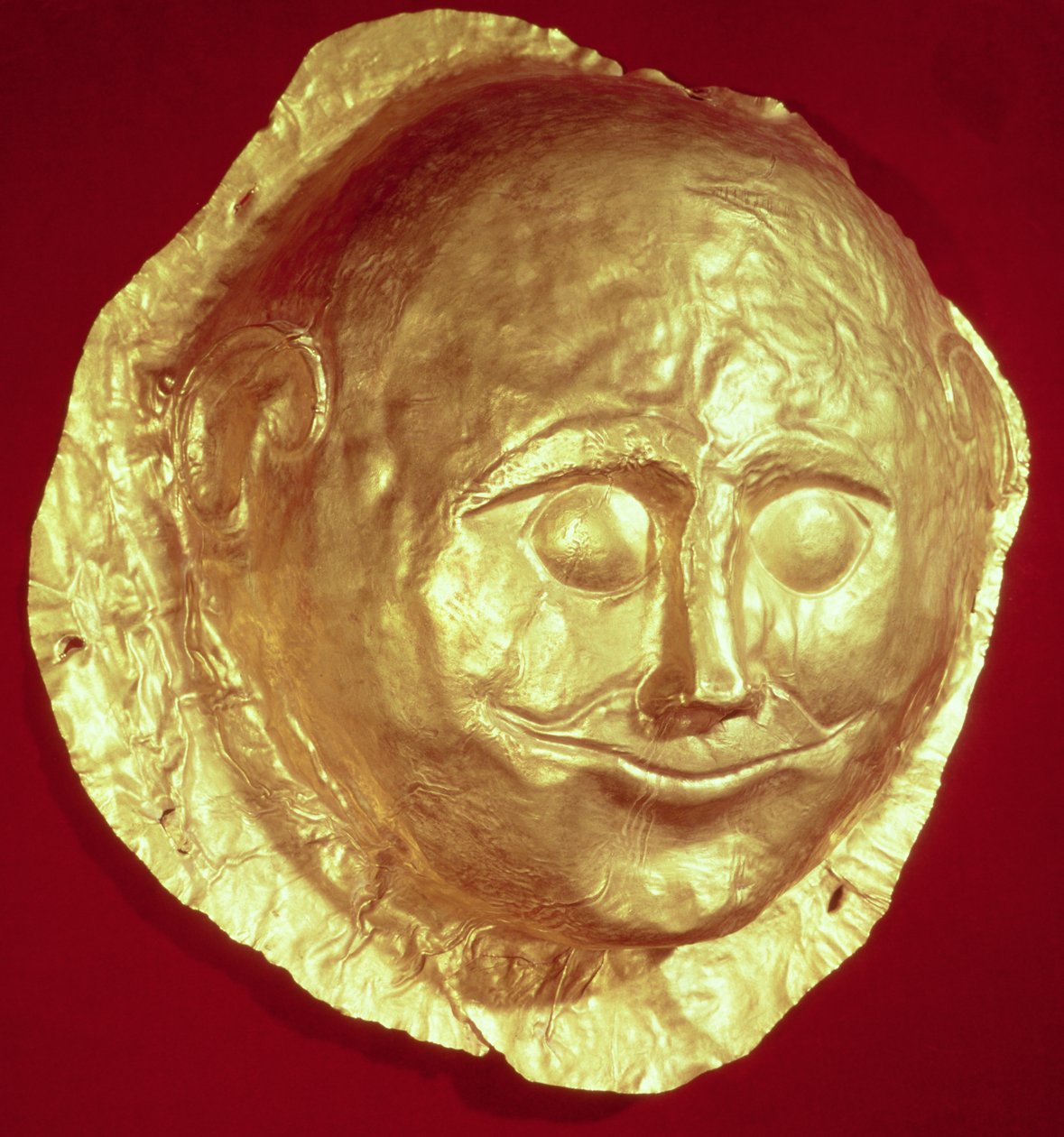 ग्रेव सर्कल ए, माइकेने के कब्र चतुर्थ से मृत्यु मास्क, c.1580-1550 ईसा पूर्व (सोना) द्वारा Mycenaean