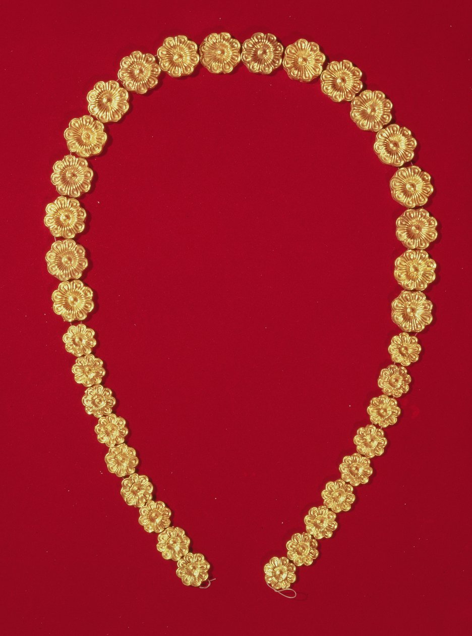 Dend में Tholos मकबरे से, रोसेट के आकार के राहत के मोतियों का हार, c.1400 BC (सोना) द्वारा Mycenaean