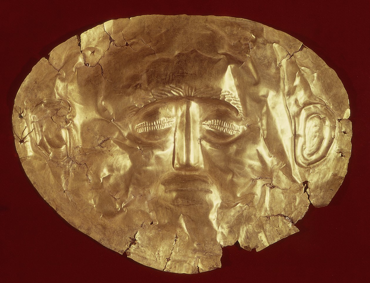 रॉयल मकबरे IV, माइसेने, c.1580-1550 ईसा पूर्व (सोना) से मौत का मुखौटा (देखें 37385 द्वारा Mycenaean