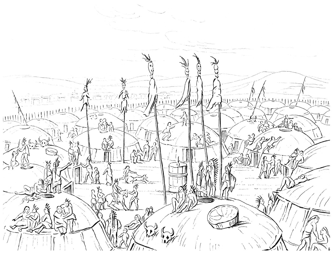 मंडन गांव, ऊपरी मिसौरी, अमेरिका, 1841। द्वारा मायर्स एंड को