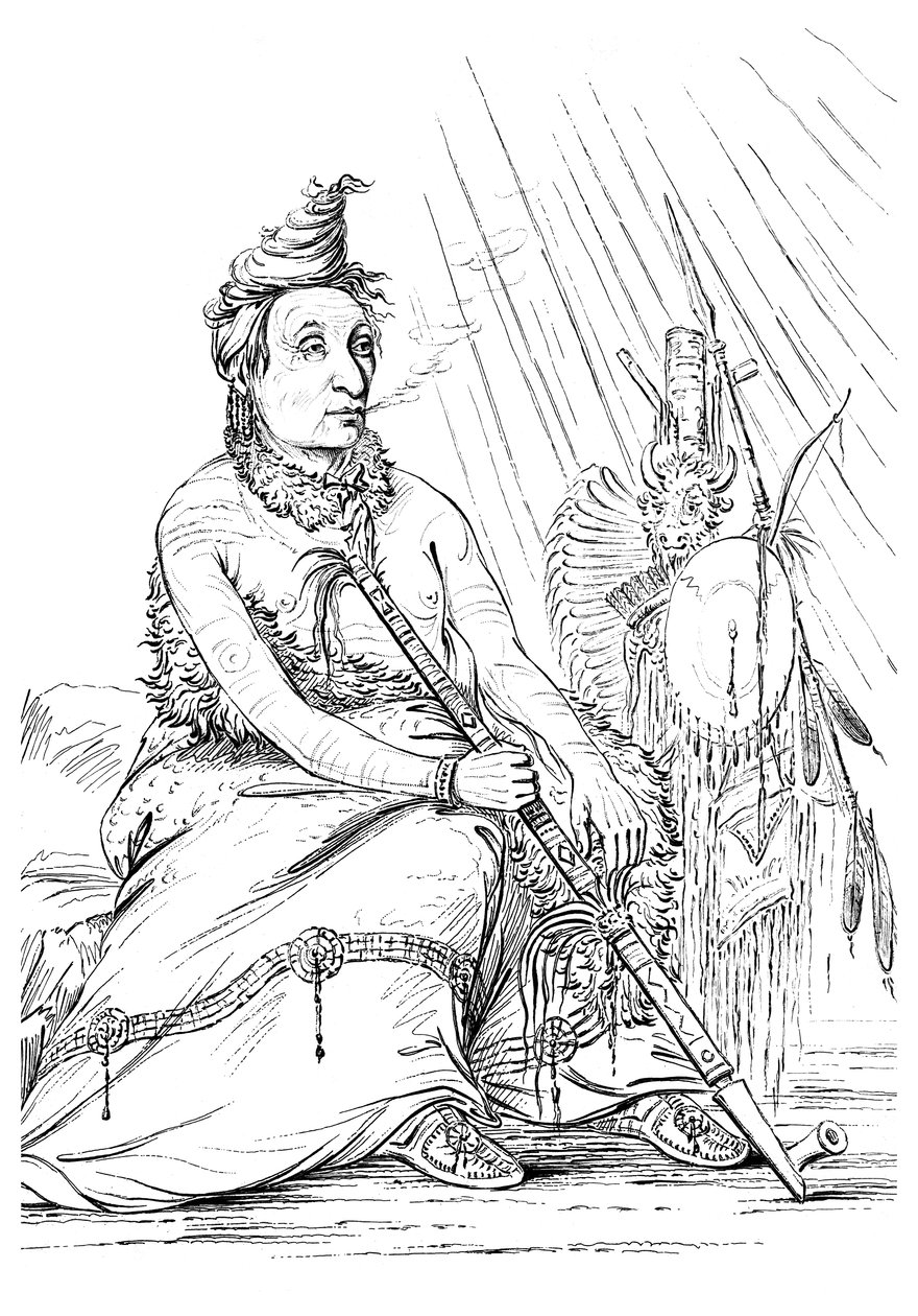 1841 के मिन्टारेस के प्रमुख काले मोकासिन का पोर्ट्रेट। द्वारा मायर्स एंड को