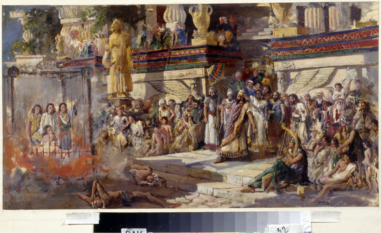 फ़ेरी फ़र्नेस में तीन युवा पुरुष, 1879 (कार्डबोर्ड पर तेल) द्वारा एनटी मालिशेव