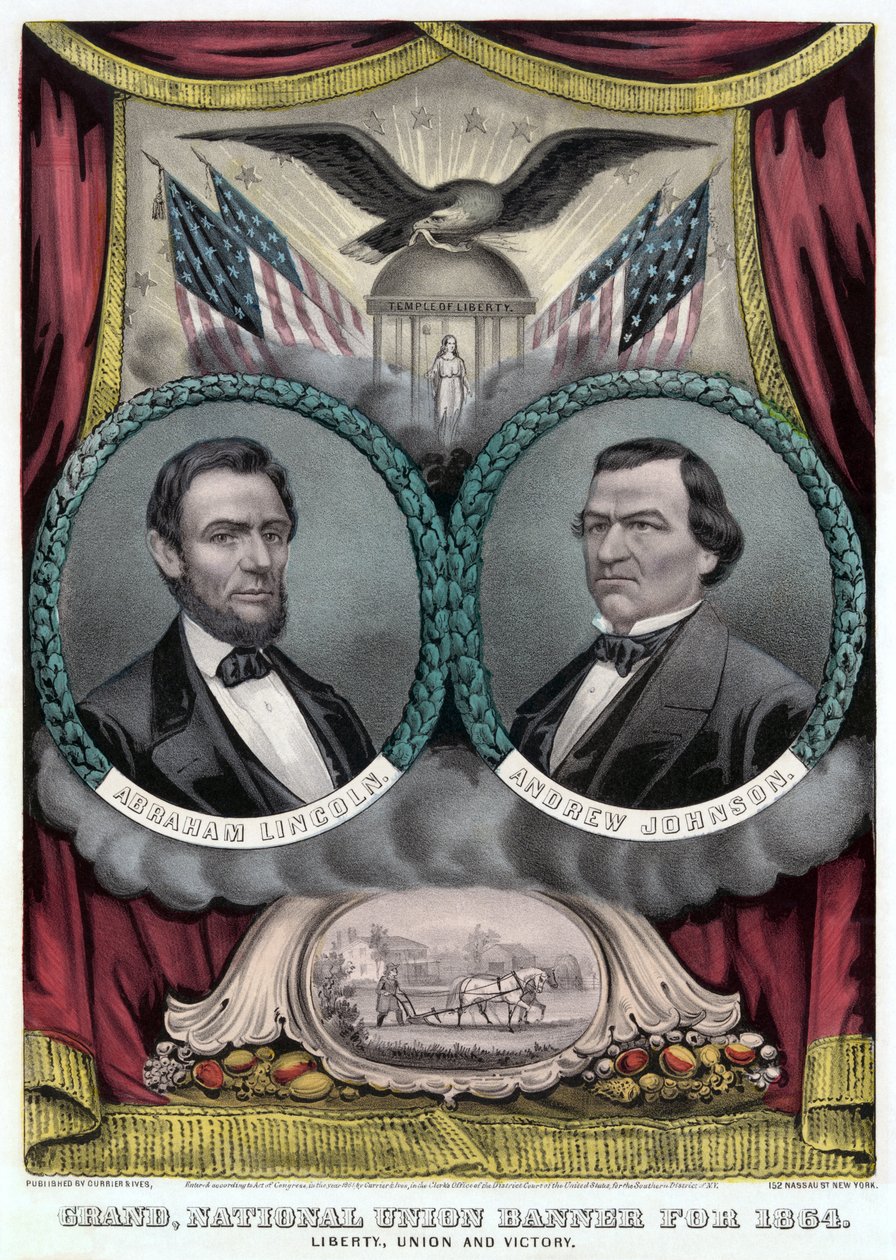 1864 के लिए ग्रैंड नेशनल यूनियन बैनर (रंग लिथोग्राफ) द्वारा कैरियर और Ives