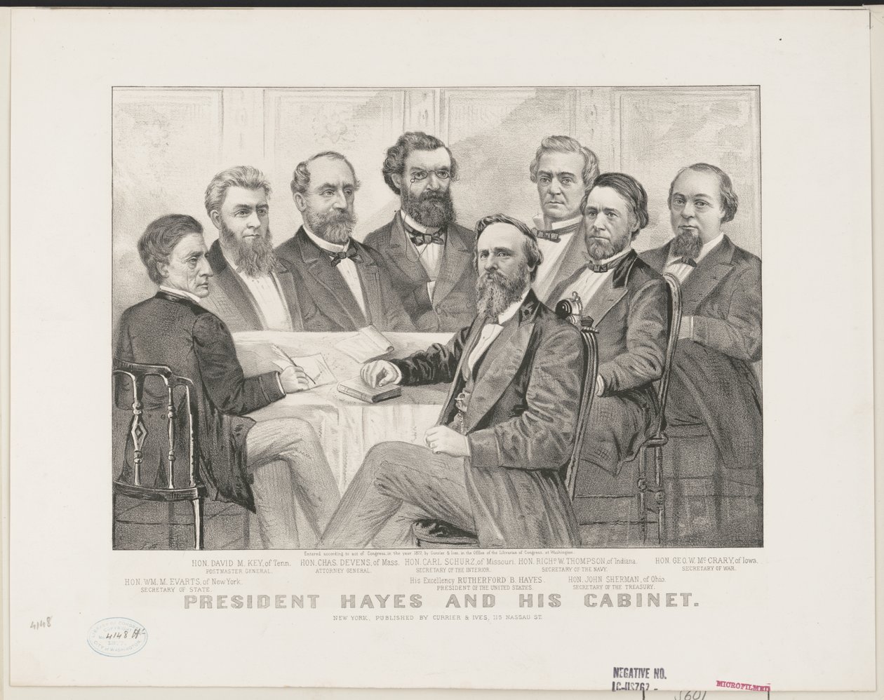 राष्ट्रपति हेस और उनकी कैबिनेट, c.1877 (लिथो) द्वारा कैरियर और Ives