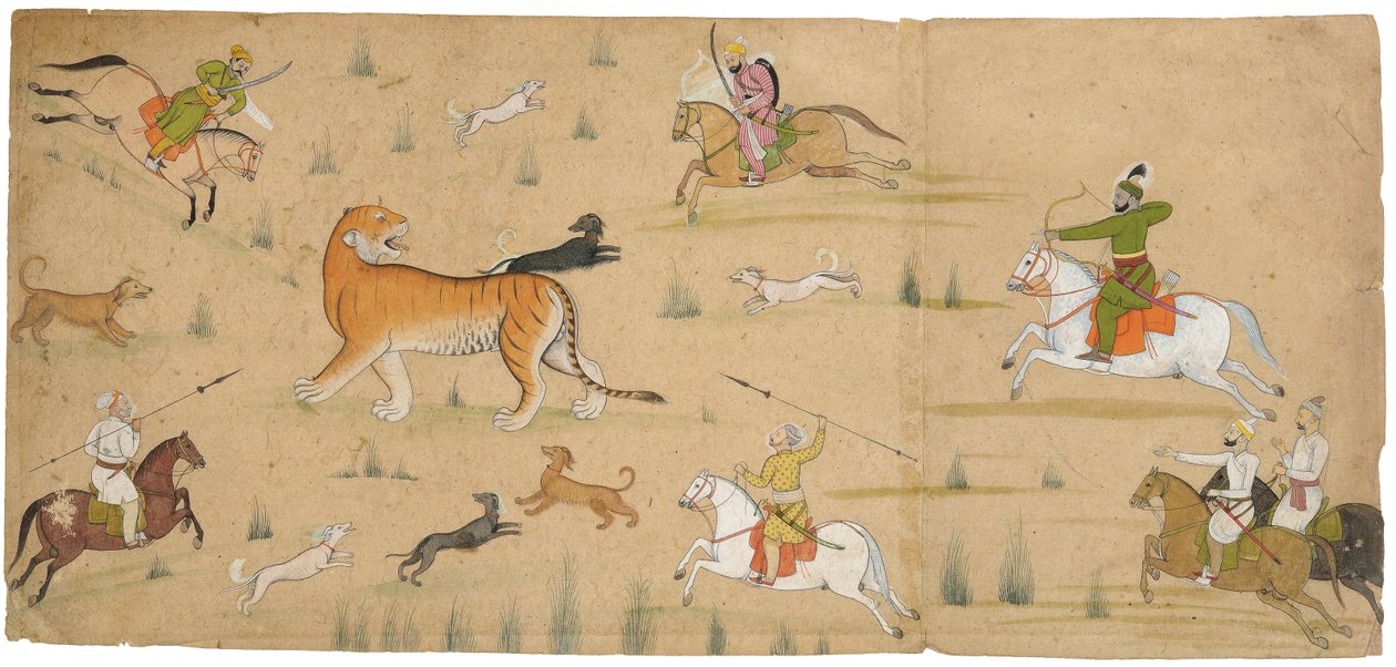 बाघ के शिकार पर राजा बलवंत देव सिंह, c.1750 द्वारा नानसुख