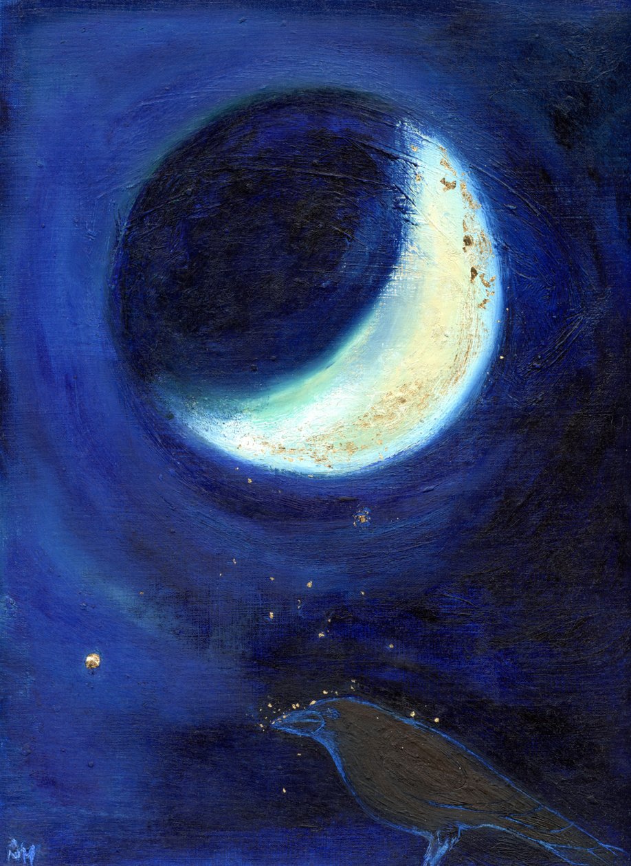 जुलाई चंद्रमा, 2014, (कार्ड पर तेल और सोने की पत्ती) द्वारा नैन्सी मोनिज़ चारलाम्बोस