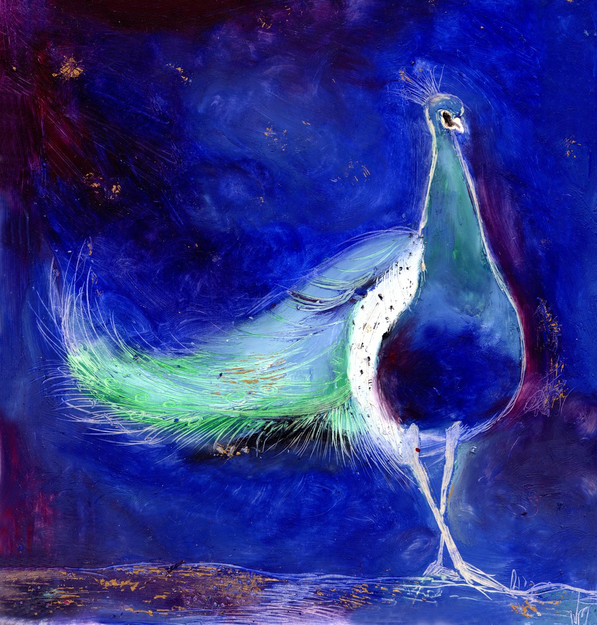 मोर ब्लू, 2013, (कार्ड पर तेल und सोने की पत्ती) द्वारा नैन्सी मोनिज़ चारलाम्बोस