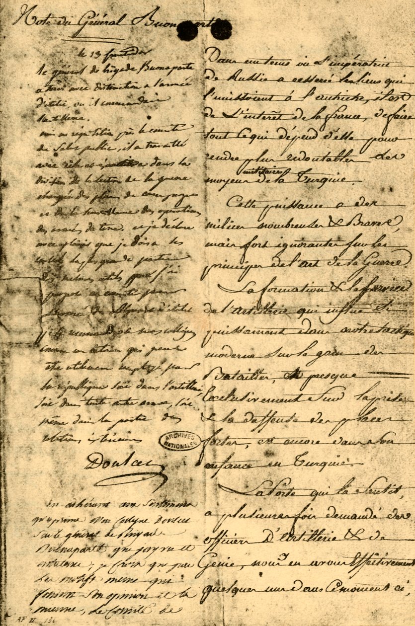 जनरल बोनापार्ट से नोट, 13 सितंबर 1795, 1921। द्वारा नेपोलियन बोनापार्ट I