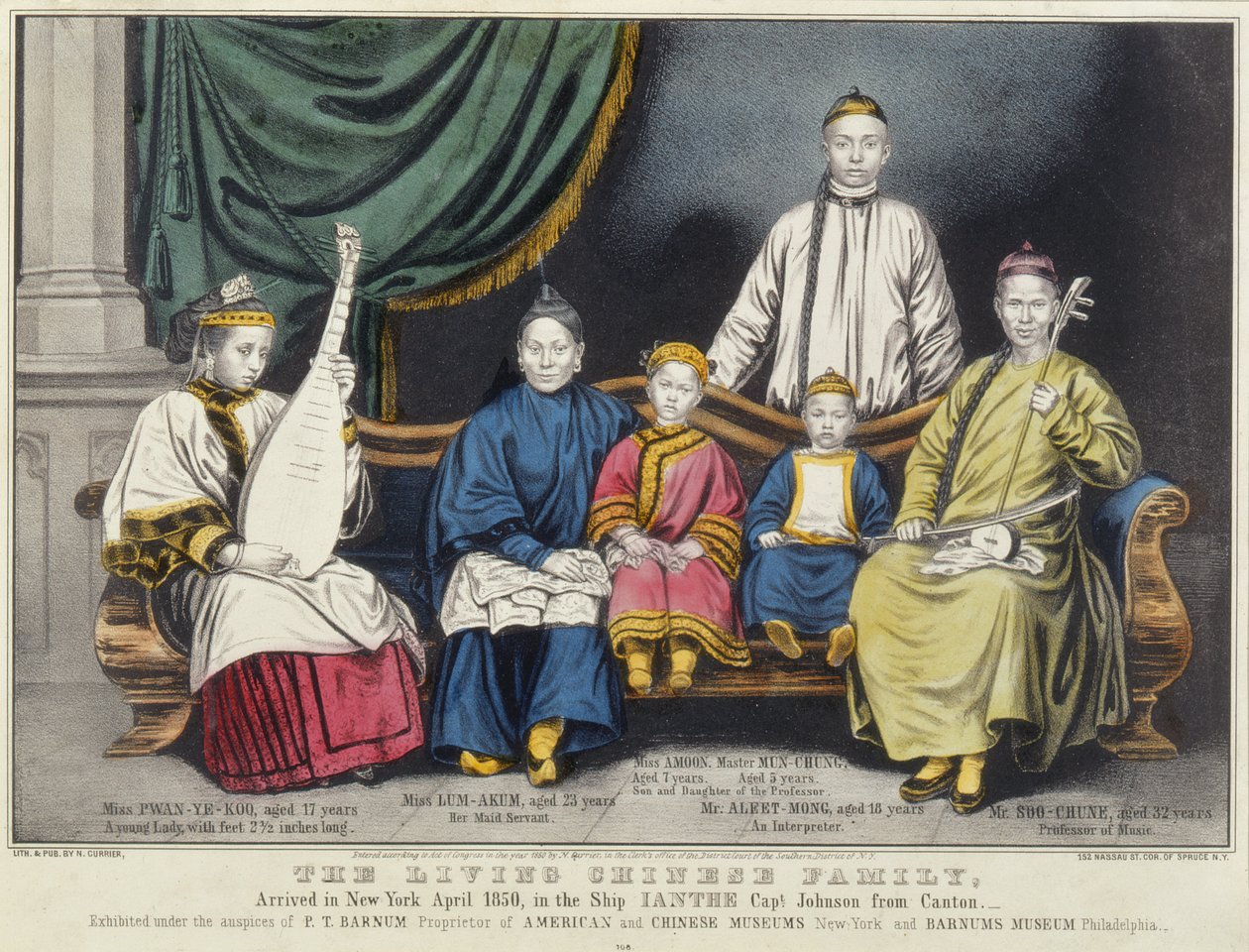 पोस्टर विज्ञापन द लिविंग चीनी परिवार, 1850 द्वारा नथानिएल करियर