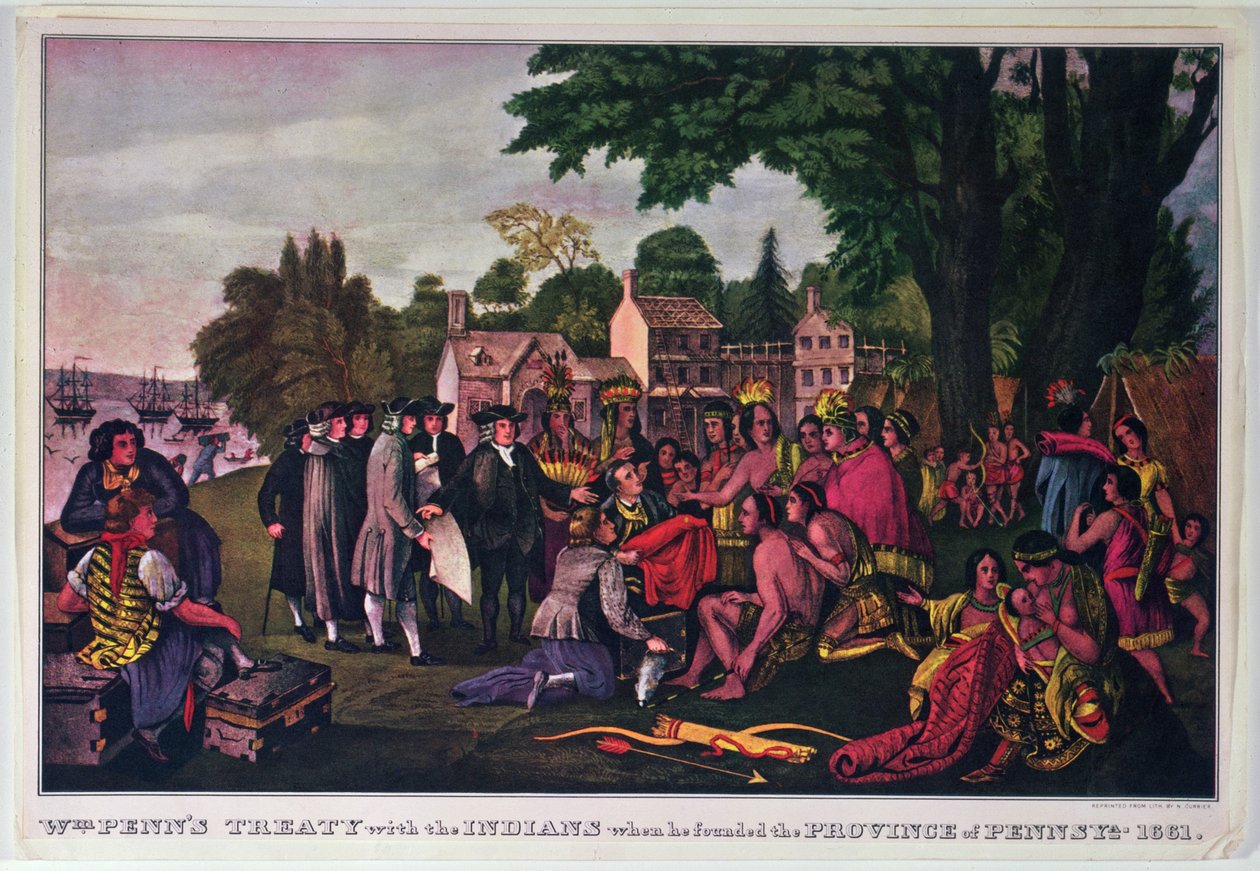 विलियम पेन की संधि भारतीयों के साथ हुई जब उन्होंने 1661 में पेन्सिलवेनिया प्रांत की स्थापना की द्वारा नथानिएल करियर
