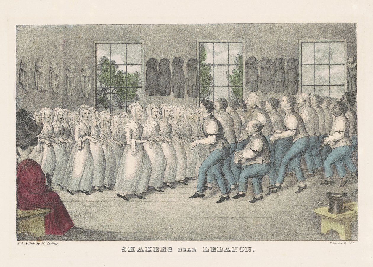 लेबनान के पास शेकर्स, c.1830 (हाथ से बने लिथोग्राफ) द्वारा नथानिएल करियर