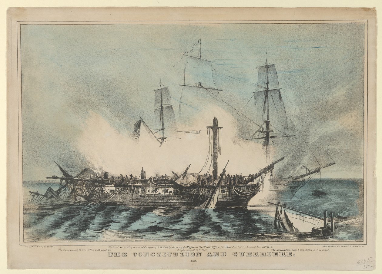 19 अगस्त, 1812 को संविधान और गुएरिएरे-संघर्ष-द गुएरिएरे में 15 आदमी मारे गए थे..., 1848। द्वारा नथानिएल करियर
