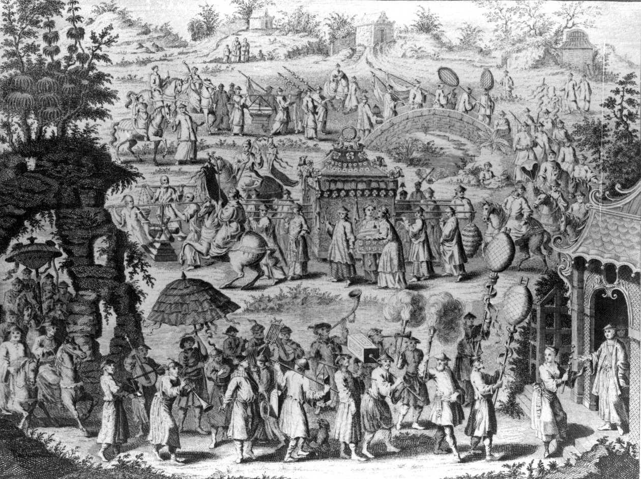 अपने पति के घर जाने वाली दुल्हन की बारात, जॉन ग्रीन द्वारा संकलित &39;ए वॉयज एंड ट्रैवल्स का एक नया संग्रह&39;, 1747 द्वारा नथानिएल पर्र