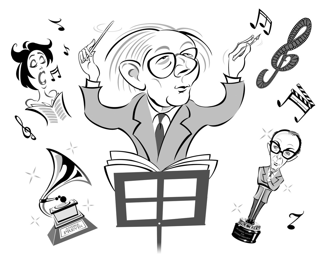 आंद्रे प्रेविन, जर्मन में जन्मे अमेरिकी पियानोवादक, संगीतकार और कंडक्टर (जन्म 1929); फिल्म संगीत का संचालन और लेखन; Previns appeara के संदर्भ में एकेडमी अवार्ड के रूप में एरिक मोरामेबे के साथ द्वारा निएले ओसबोर्न