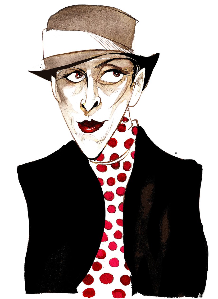Djuna Barnes, प्रभावशाली आधुनिकतावादी अमेरिकी लेखक और कलाकार; caricatureDB: 12 जून, 1892 - 18 जून, 1982 द्वारा निएले ओसबोर्न