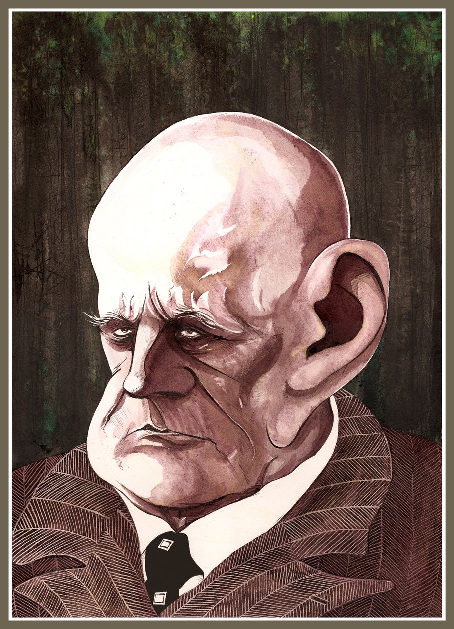 जीन सिबेलियस, फिनिश संगीतकार (1865-1957), कलर इंक कैरिकेचर, 2003 नेले ओसबोर्न द्वारा निएले ओसबोर्न