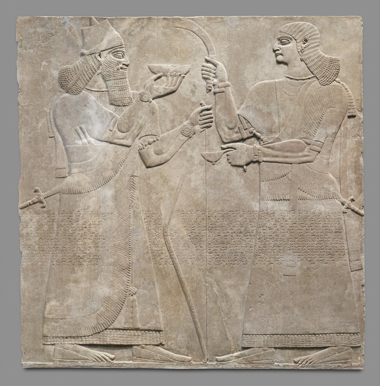 किंग और युक के राहत पैनल, c.883-59 ईसा पूर्व (जिप्सम अलाबास्टर) द्वारा नव असीरियन