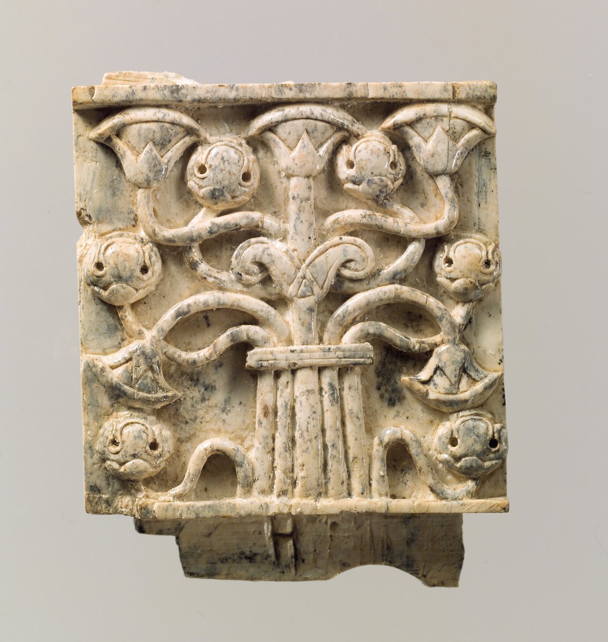 फर्नीचर पट्टिका को स्टाइल वाले पेड़, c.8th-7 वीं शताब्दी ईसा पूर्व (हाथी दांत) के साथ राहत में खुदी हुई द्वारा नव असीरियन