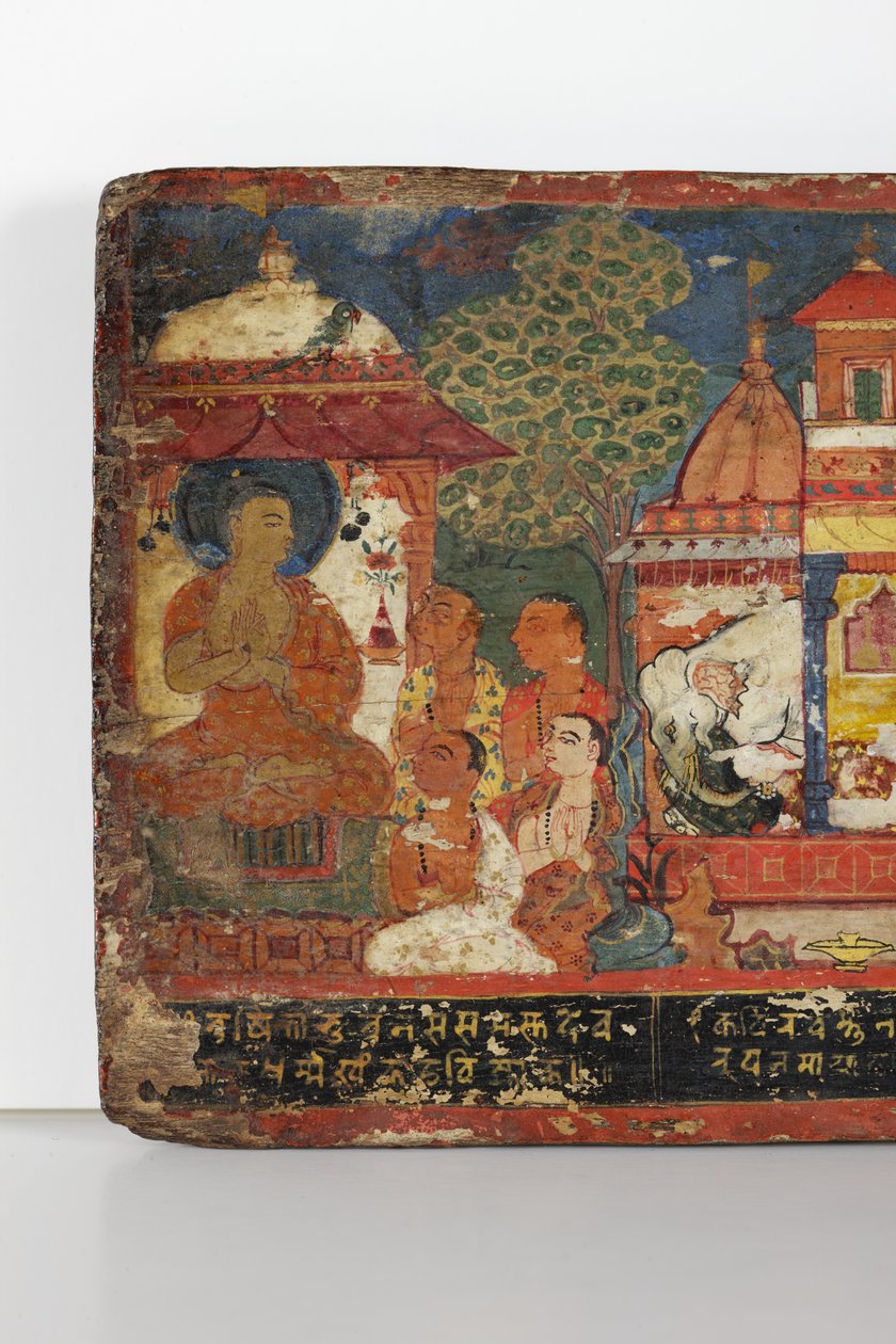 बौद्ध पांडुलिपि कवर (लकड़ी पर अपारदर्शी डब्ल्यूसी) से विस्तार द्वारा नेपाली स्कूल