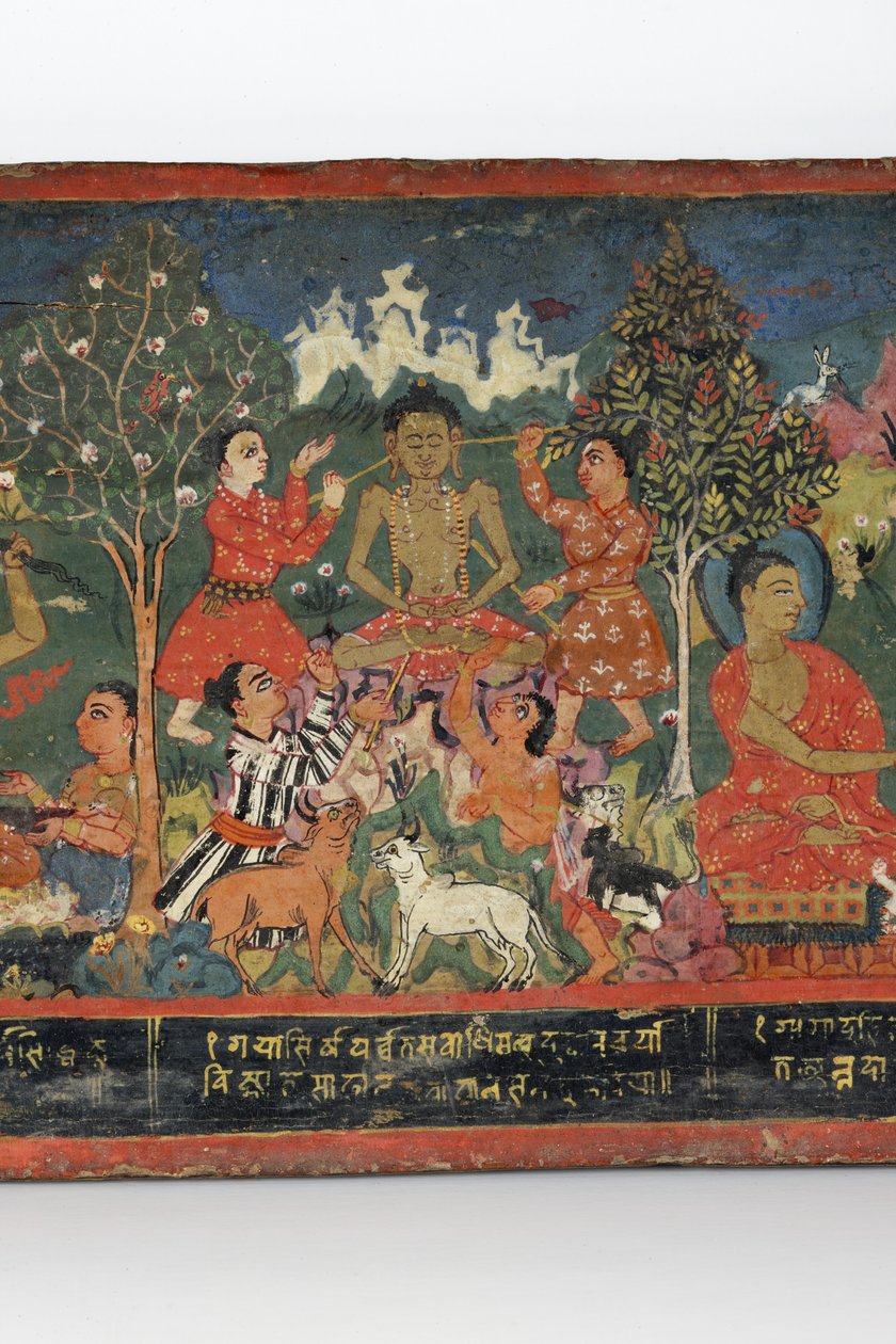 बौद्ध पांडुलिपि कवर (लकड़ी पर अपारदर्शी डब्ल्यूसी) से विस्तार द्वारा नेपाली स्कूल