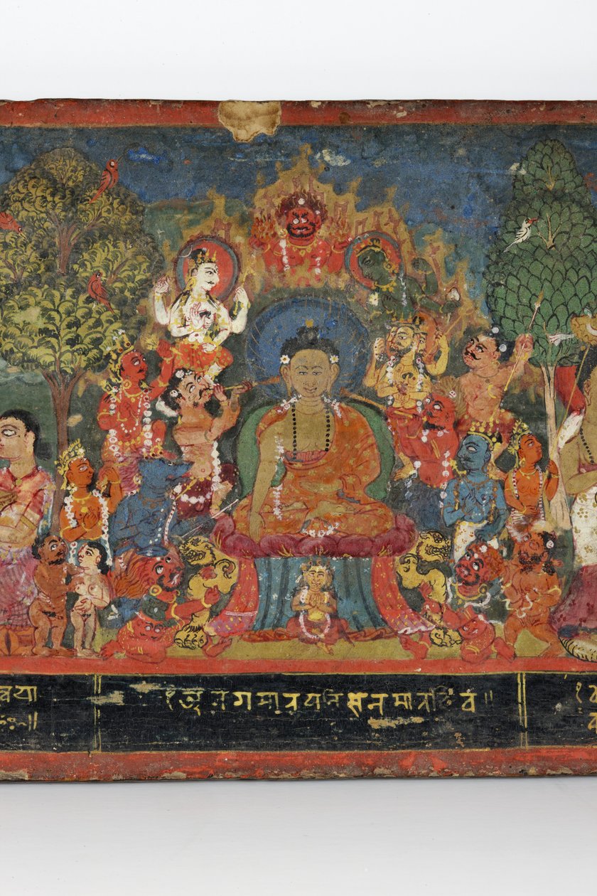 बौद्ध पांडुलिपि कवर (लकड़ी पर अपारदर्शी डब्ल्यूसी) से विस्तार द्वारा नेपाली स्कूल