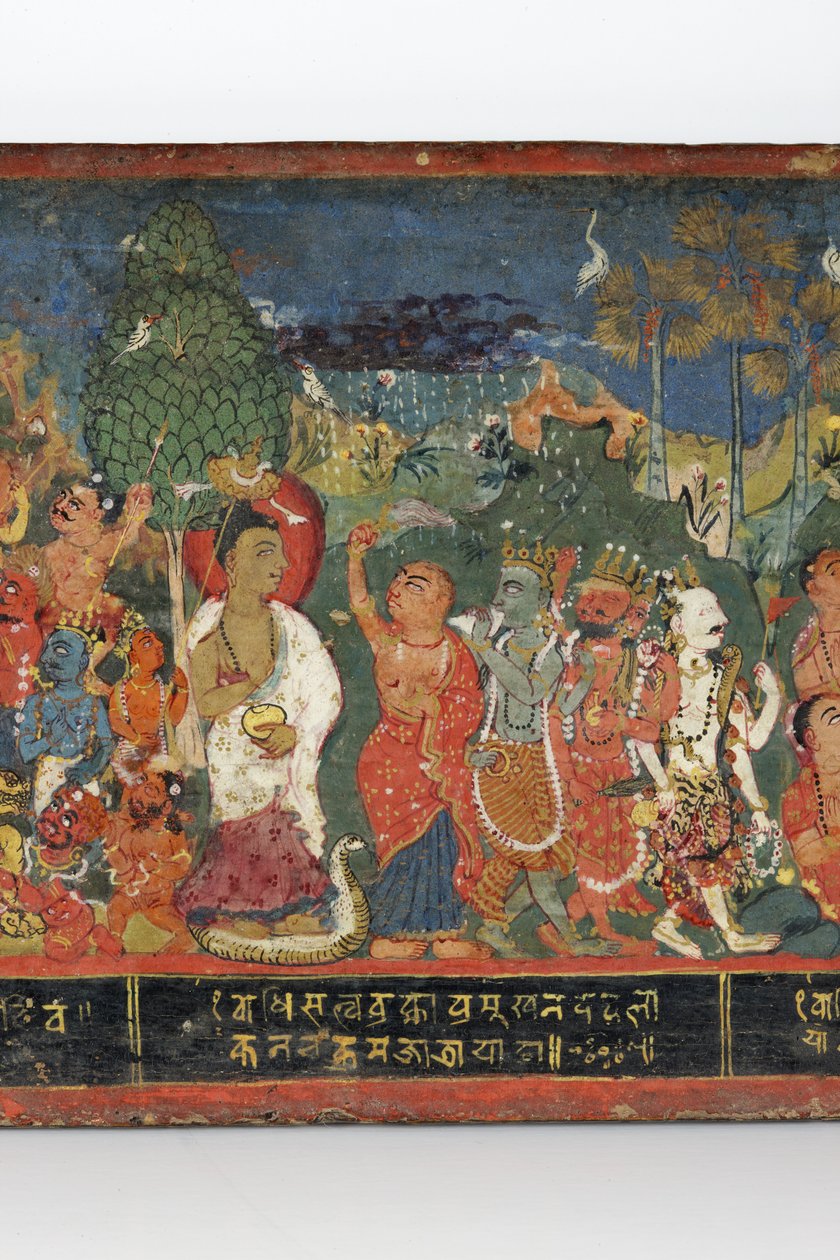 बौद्ध पांडुलिपि कवर (लकड़ी पर अपारदर्शी डब्ल्यूसी) से विस्तार द्वारा नेपाली स्कूल